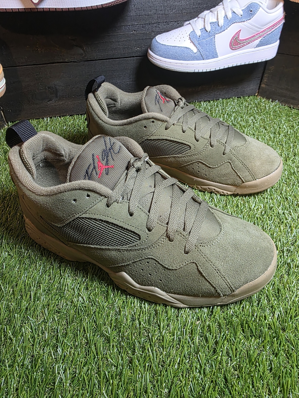 Jordan Olive Green Suede Low-Top Sneakers with Red Jumpman